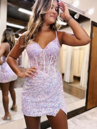 Sparkly Sequin Short Homecoming Dresses for Teens 2025 Lace Applique Corset Prom Cocktail Party Gown Tight Dress IE124