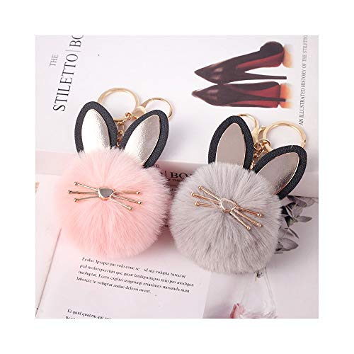 Thablely 2Pcs Pom Pom Keychain Fluffy Cute Cat Keychain Puff Ball Keychain For Women Bag Purse Car Key Rings (Kitten Green Black) #TOP4
