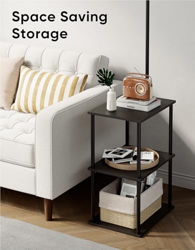 Image of PARTPHONER Floor Lamp with Table, Night Stand with Lamp, Narrow Side Table with 3CCT LED Bulb, Small Coffee Table, Modern End Table with Storage Shelves for Living Room Bedroom Home Decor, Black