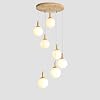Modern Wooden Chandelier with 7 Lights Kitchen Island Glass Nordic Pendant Light Adjustable Minimalist Spiral Pendant Light for Dining Room Staircase Ceiling Light