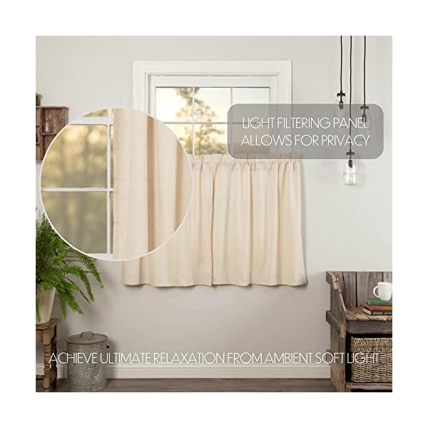 Vhc brands simple life flax solid color cotton linen blend farmhouse kitchen curtains rod pocket 36×36 tier pair natural creme white  urban country home decor