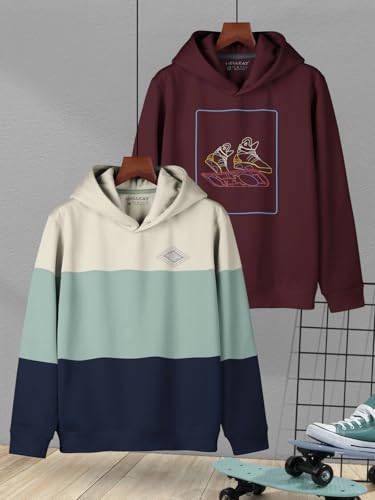 Image of HELLCAT Trendy Printed Cotton Blend Hoodie Sweatshirt for Boys - Pack of 2