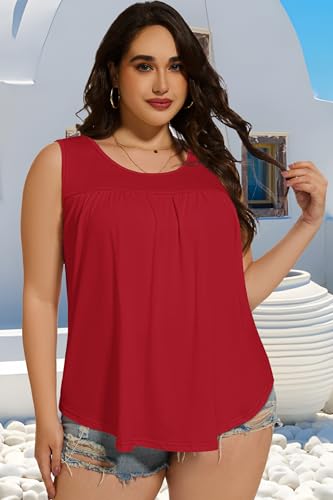 Image of Women Plus Size Tank Top Casual Summer Tops Loose Fit Sleeveless T Shirts Trendy Crewneck Tunic Tees 2026