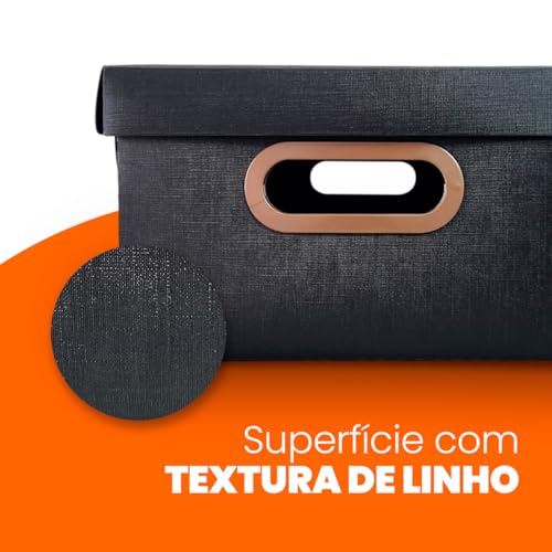 Caixa Organizadora Linho, 25x25x15 cm, Preto, Pequena, Protea