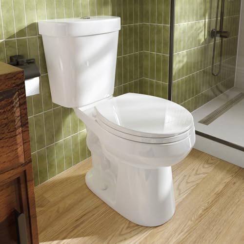 HOROW 17 Inch Tall Toilet, Two-Piece Round Toilet with ADA Comfort Chair Height Seat, Powerful 1.1/1.6 GPF Bathroom High Dual Flush Bowl for Seniors, 12' Rough In, White