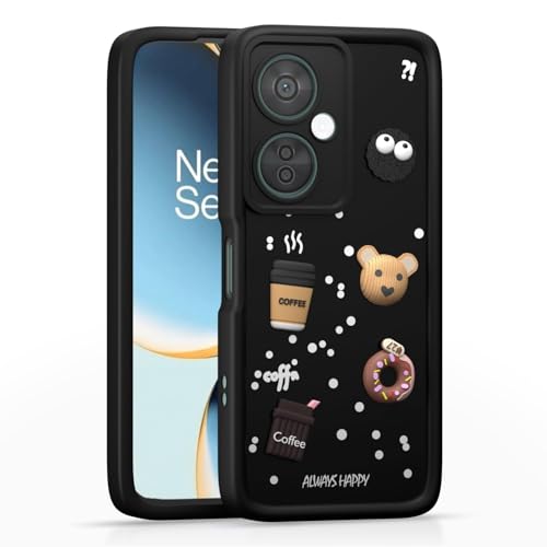 Image of Bintage CASE Cute Fun Taddy Cartoon 3D Ball Bear Milk Cake Coffee Silicon Case Full Body & Camera Protection Back Cover Compatible for OnePlus Nord CE 3 5G - Black