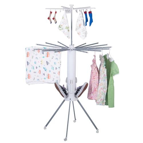 pirlox 4-Legged Clothes Drying Rack, Folding Portable with Shoe Rack, 16 Drying Rods, Octopus Style Drying Rack with Brake Wheels, Suitable for Indoor, Balcony, Poolside, Camping