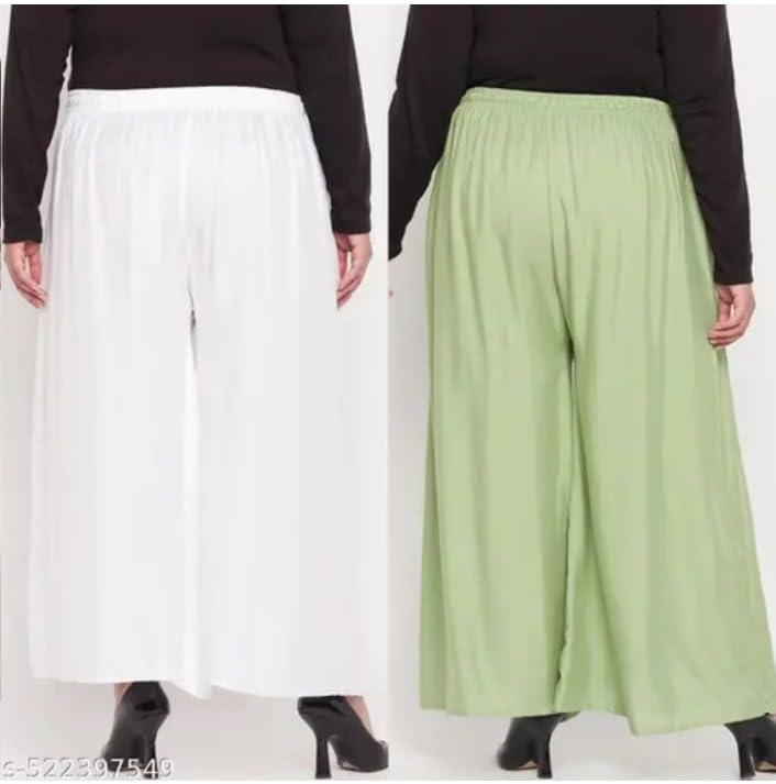 Image of Women's Jumbo Combo Palazzo | Extra Wide Leg Flared Ethnic Trousers | Pack of High Waist Relaxed Fit Palazzos for Women | Stylish Plain Solid Color Bottom Wear for Kurti & Tops | Jumbo Value Pack