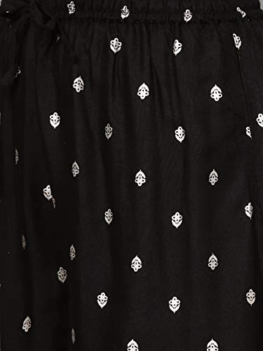 Image of ishin Women's Rayon Black Embellished A-Line Kurta Palazzo Set