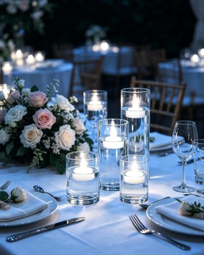 Image of 12 Pack Flameless Outdoor Waterproof LED Floating Tea Lights | Battery operated electric votive tealights, water-activated white flickering for wedding centerpiece vase pool decor