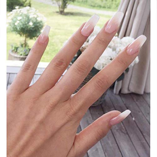 Jovono Glossy Press on Nails White Long Coffin Fake Nails Artificial Full Cover Nails for Women and Girls (24Pcs)