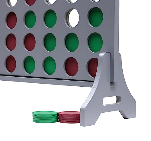 Image of Giant 4 in a Row Game for Family & Adults - Tailgating Pros Jumbo Grey Wooden Four in a Row Indoor & Outdoor Yard Game for Family Party Fun, Portable Activities for Patio, Backyard, and Camping