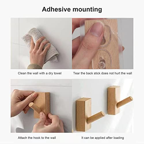 Newpaii WOODEN HOOK 4-Pack Premium Beech Wood Wall Mounted Hooks - Natural, Handmade Utility Coat And Hat Hooks thumb #1