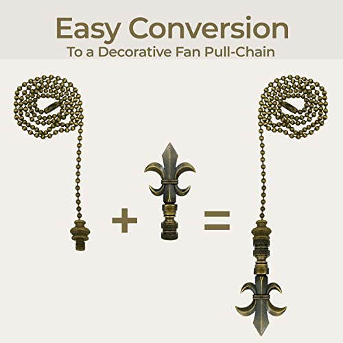 Image of Royal Designs, Inc. Fleur De Lis Finial with Fan Pull Chain, Antique Brass - Pack of 2