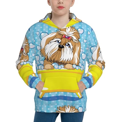 Dog Takes a Bath in the Bathtub Kids Pullover Hoodies Boys Sweatshirts Girls Athletic Clothes with Pocket