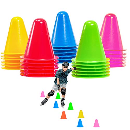 XianzhanEU 30 conos de señalización de 7,5 cm, conos de obstáculo para niños, fútbol, deportes, equitación, entrenamiento de perros (amarillo/rojo/verde/azul/rosa)