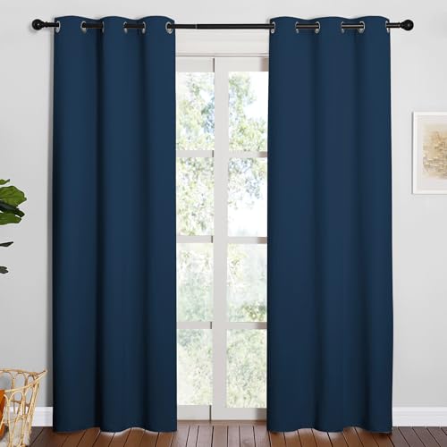 Image of NICETOWN 84 inches Blackout Curtains for Office and Theater, Thermal Insulated Solid Grommet Drapes for Living Room (Moroccan Blue, 1 Pair, 42 inches Wide)