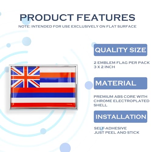 Image of Hawaii Flag Sticker Emblem Decal Car Chrome Flags, 2 Pack, 3 x 2 inches