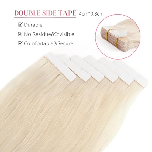 Image of Sixstarhair 50g Tape in Hair Extensions Blonde Hair Extensions Color 60 Ash Blonde Natural Human Hair Extensions Platinum Tape In Extensions For Salon [Color 60 Ash Blonde 20inch]