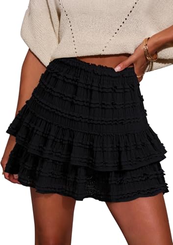 IVIR Flowy Shorts for Women Boho Ruffle Mini Skirt Casual High Wa...