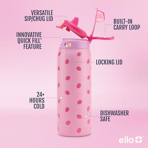 Ello Kids Pop & Fill termo de agua acero inoxidable 18 oz frutilla miniatura 4