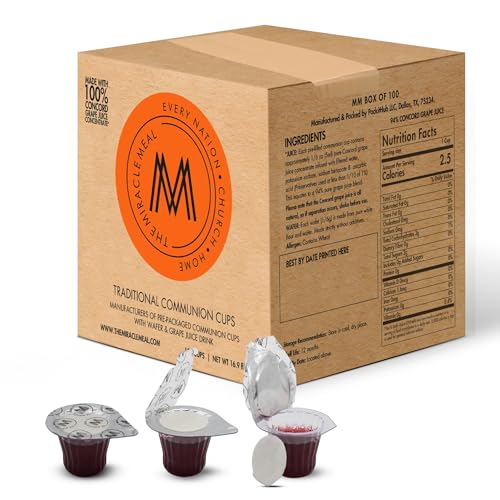 The Miracle Meal Pre-Filled Communion Cups & Wafer Set - Box of 100 | Prepackaged Holy Communion Bread & 100% Concord Grape Juice | Ready to Serve for Churches & Fellowship Gatherings