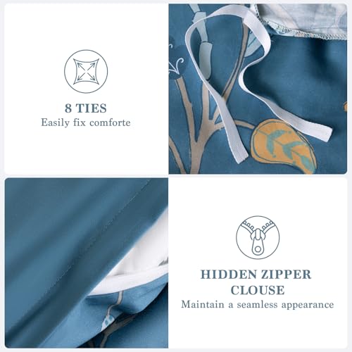 Shilucheng 100% Cotton Floral Duvet Cover King Size - 600 Thread Count, Breathable & Cooling Comforter Cover with Zipper Closure,Hotel Bedding Duvet Covers 3 Piece (Navy Blue)