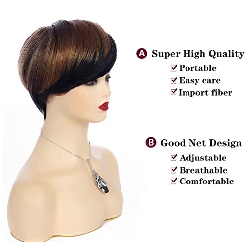 Beweig Short Black Pixie Cut Wig With Blonde Bnags Synthetic Natural Hair Wig For Daily Use #TOP1