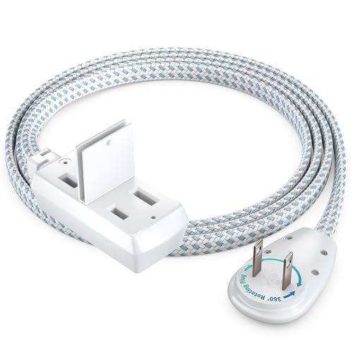 Maximm 3 Ft 2-Prong Braided Extension Cord, 360 Rotating, Gray, UL