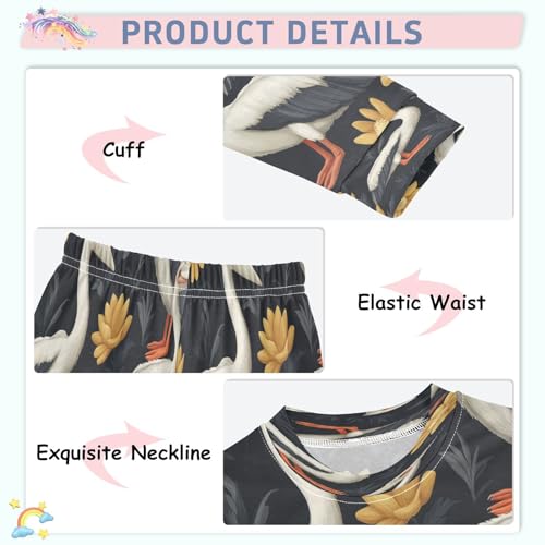 Pajama Sets Long Sleeve Elegant Bird Floral Design Soft Comfy Sleepwear 2 Piece PJS 3-8T4