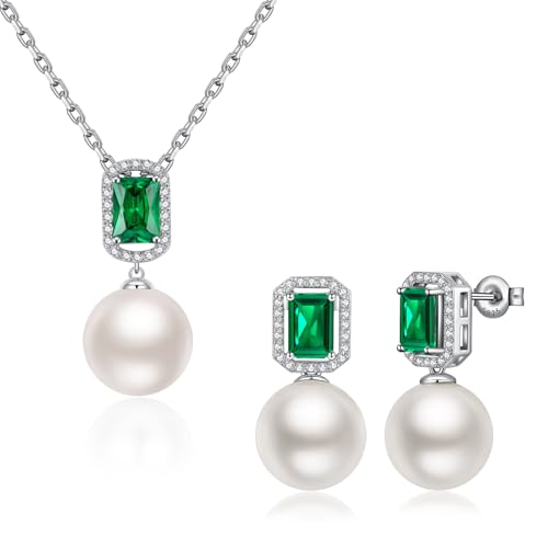 Collar y pendientes de perlas blancas de 12 mm, el regalo ideal de joyería con circonitas