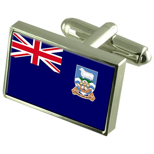 Gemelos de las Islas Malvinas bandera caballero estuche grabado