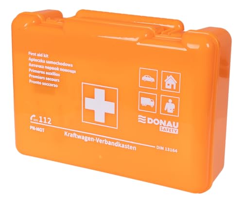 Botiquín de primeros auxilios para motocicleta DONAU SAFETY según la norma actual 2025 BD DIN 13164/ Naranja/Botiquín de primeros auxilios/En caja de plástico