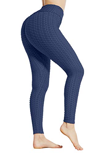 syoss Leggings for Women Butt Lift, Sexy Anti-Cellulite Scrunch Honeycomb Texture Booty Lifting High Waisted Tummy Control Workout Yoga Pants, for Around The House. Navy Blue 2XL