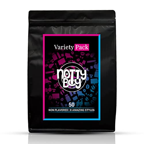 Nottyboy Non Flavored 50 Pack Variety Condom - Superior Comfort, Softer Latex (Ribs, Dots, Overtime, Regular, Smooth, Extra Thin, Snug Fit) #TOP19