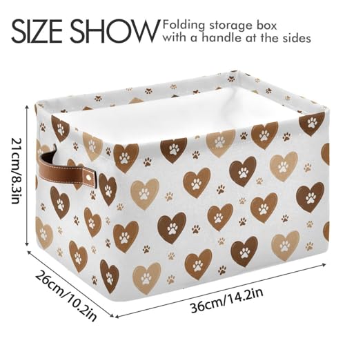 Image of Aslsiy Storage Basket Brown Hearts and Paws (2) Nursery Bins Baby Canvas Box Clothes Shelf Basket Laundry Hampers 1 Pcs