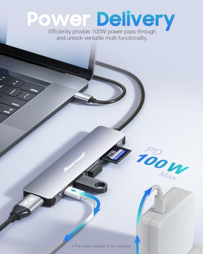 Hiearcool USB C Hub for MacBook – 7-in-1 USBC Adapter with 4K HDMI, 100W PD, USB 3.0 5Gbps Ports, SD/TF Card Reader – USB-C Dongle for Office, Meetings, Travel & Home Setup-Space Grey - Image 4