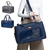 Deluxe Soft Cat Carrier (Navy Blue) & Dog Travel – Foldable, Spacious Pet Bag for Travel & Car Trips – TSA Approved, Locking Zippers, Great for Kittens, Small Dogs & Cats