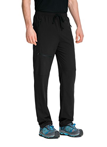 TRAILSIDE SUPPLY CO. Mens Stretch Workout Athletic Pants with Zipper Pockets, Black, L