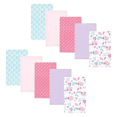 Hudson Baby Unisex Baby Cotton Flannel Burp Cloths, Mermaid, One Size