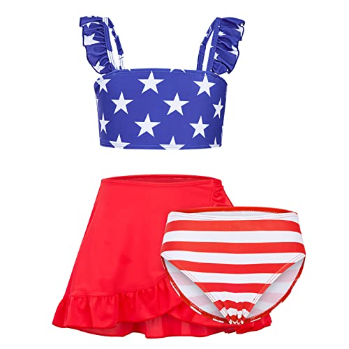Image of ALISISTER Girls Swimsuit 3 Piece Bathing Suits Summer Bikini Tankini Sets with Cover Up Skirt for 4-12 Years