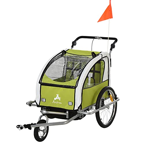 Aosom Elite 360 Swivel Bike Trailer For Kids Double Child Two-Wheel Bicycle Cargo Trailer With 2 Security Harnesses, Green #TOP26