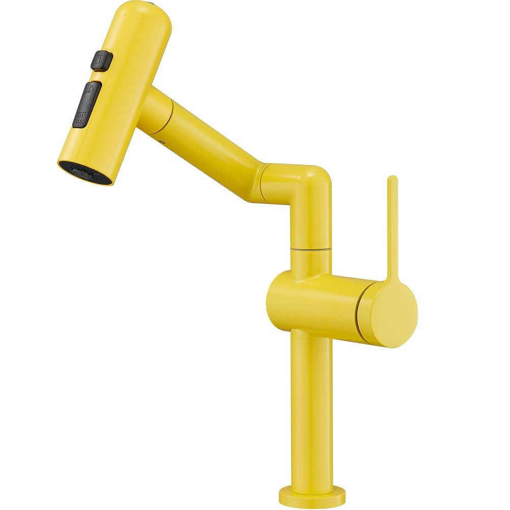 Robinet de lavabo cascade jaune pivotant idéal pour simplifier la routine beauté