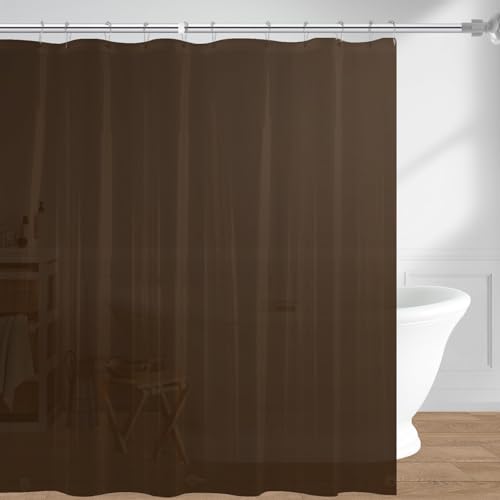 Image of downluxe Shower Curtain Liner, PEVA Plastic Shower Liner with 3 Magnets, 72 inch x 72 inch Waterproof Bathroom Curtain, Brown, 1 Pack