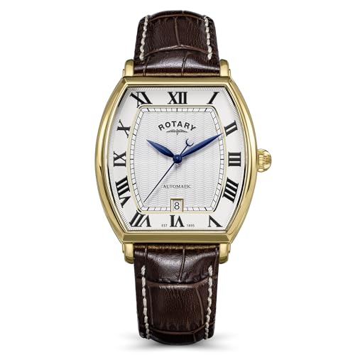 Rotary Men's Automatic Gold Plated Brown Strap White Dial 5 Watch