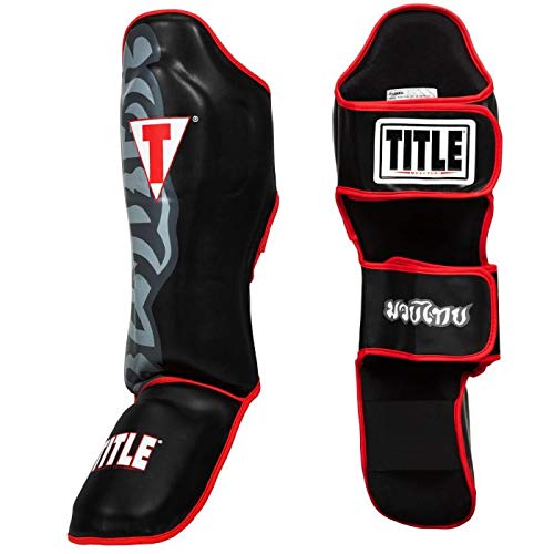 Title Boxing Muay Thai Pao Shin/Instep Guards V2, Black/Grey/Red, Large