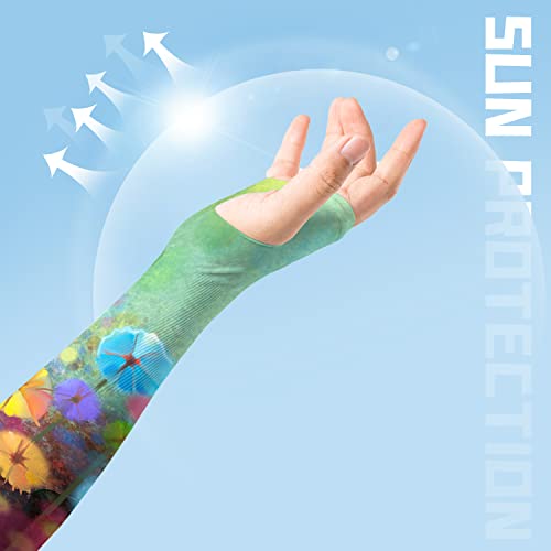 Flower Arm Sleeves For Women And Men Flower Gardening Sleeves Sun Protection Cooling Sleeves With Thumb Hole For Driving Cyclin Sports #TOP2