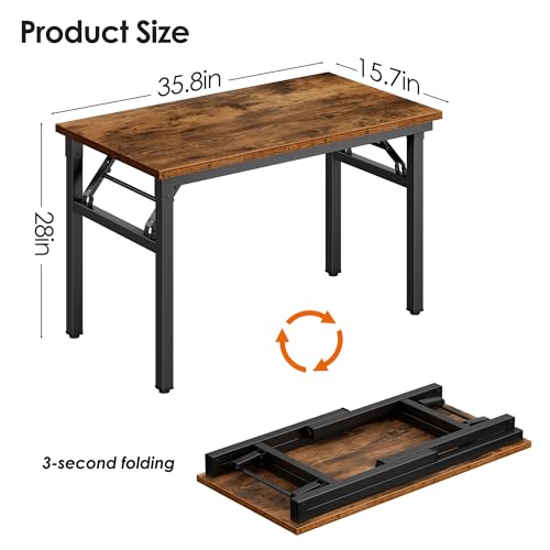 Image of Need Office Computer Desk 35.8 Inch Sturdy Folding Laptop Table Retro | Black Frame Writing Gaming Work Table /Foldable Home Office Desk /Sewing Table, No Assembly Required
