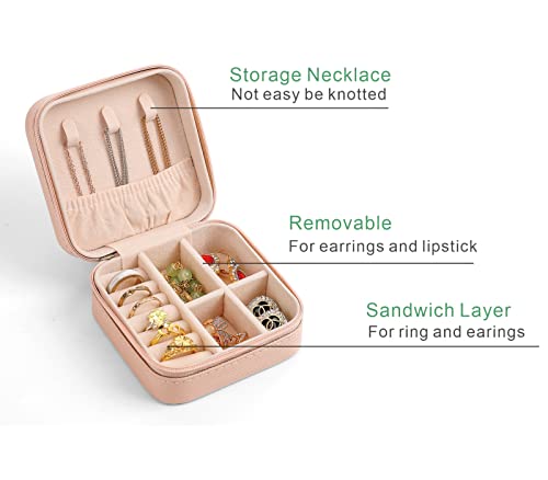 Sanikeon Mini Jewelry Travel Case, Leather Jewelry Travel Organizer For Women Girls Small Jewelry Boxes For Gifts Jewelry Organizer Travel Portable Display Case For Rings Earrings Necklaces #TOP4