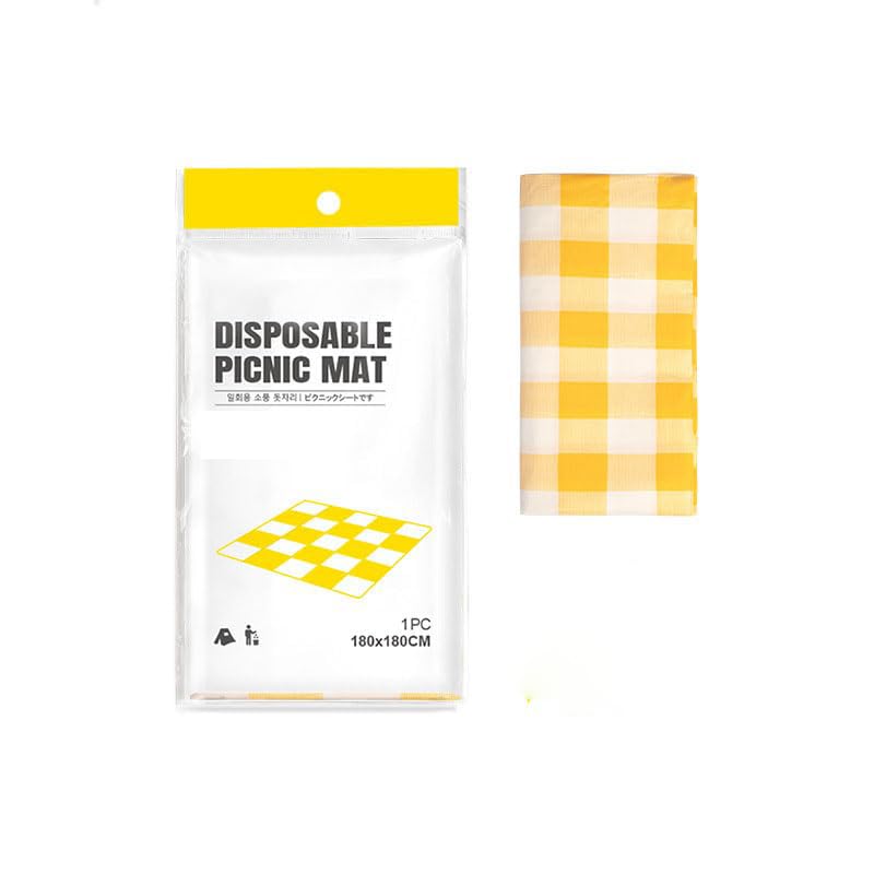 Picnic Mat Yellow Checkered Pattern 180 x 180 cm with Ground Stakes